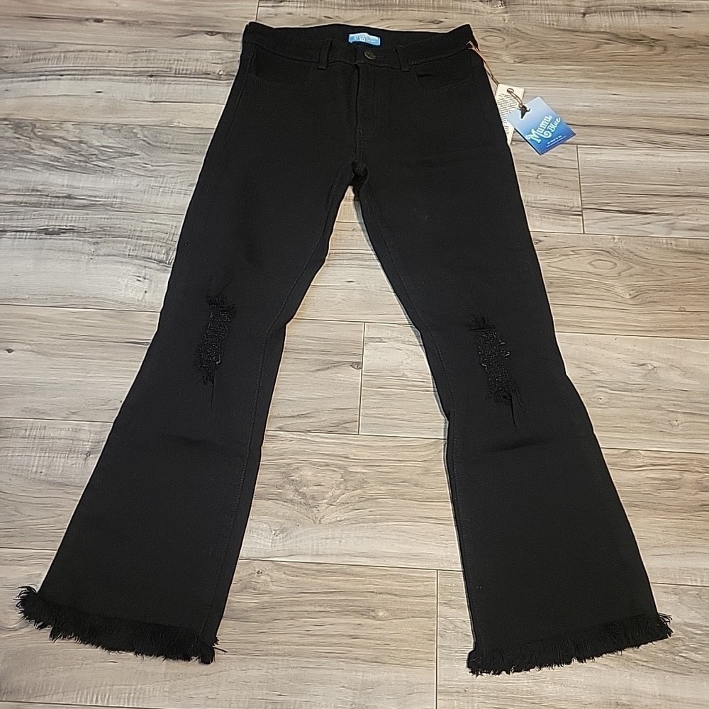 Show Me Your Mumu Blue Jeans‎ Womens 28 Flared Raw Hem Distressed Jeans NEW